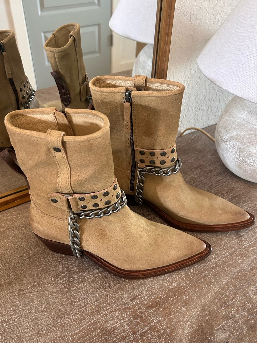 New Free People Aiden Chain Moto Boots Suede - Picture 3 of 8